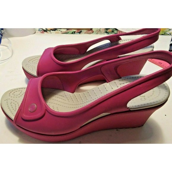 CROCS Shoes - CROCS "Havana"  Womens sz 10 Pink Wedge High Heels open toe Dress Casual Shoes